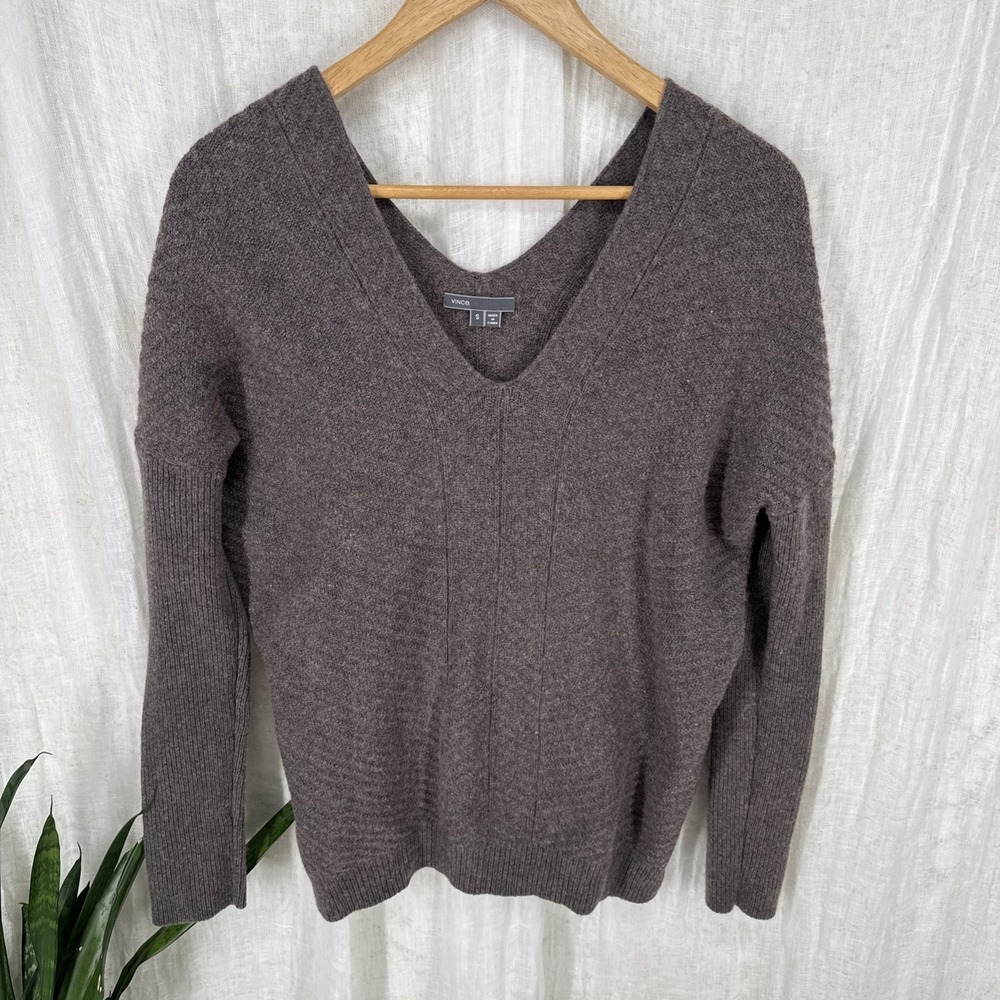 Vince Brown V Neck Wool Cashmere Sweater S Minimalist Quiet Luxury Granola Soft